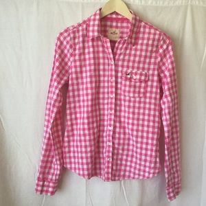 Hollister Pink And White Checked Shirt Size L